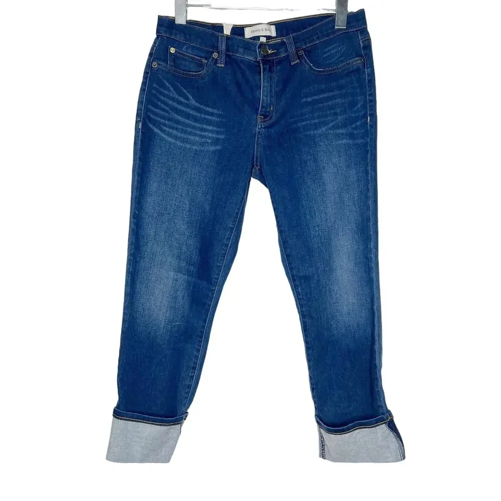 HENRY & BELLE Ideal Crop Skinny Jeans Cuffed Mid Rise Medium Wash Denim Size 31